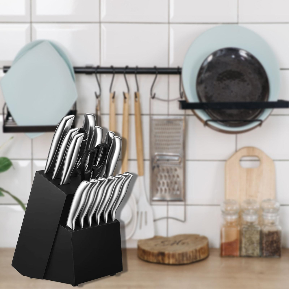 ATEK 16 Piece Kitchen Knife Wooden Block Set with Built-In Sharpener Image 5