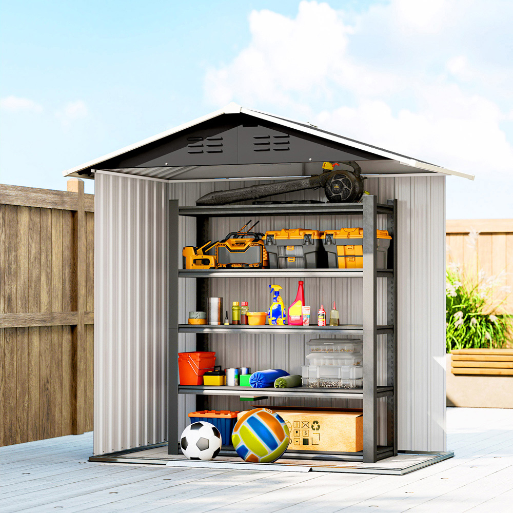 Outsunny 6 x 3.2ft Dark Grey Galvanised Steel Garden Storage Shed Image 4