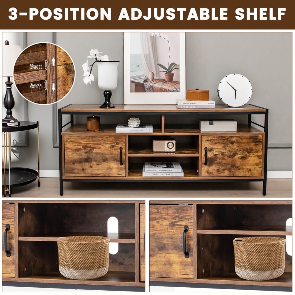 Costway 2 Door 4 Shelf Rustic Brown TV Unit Image 6