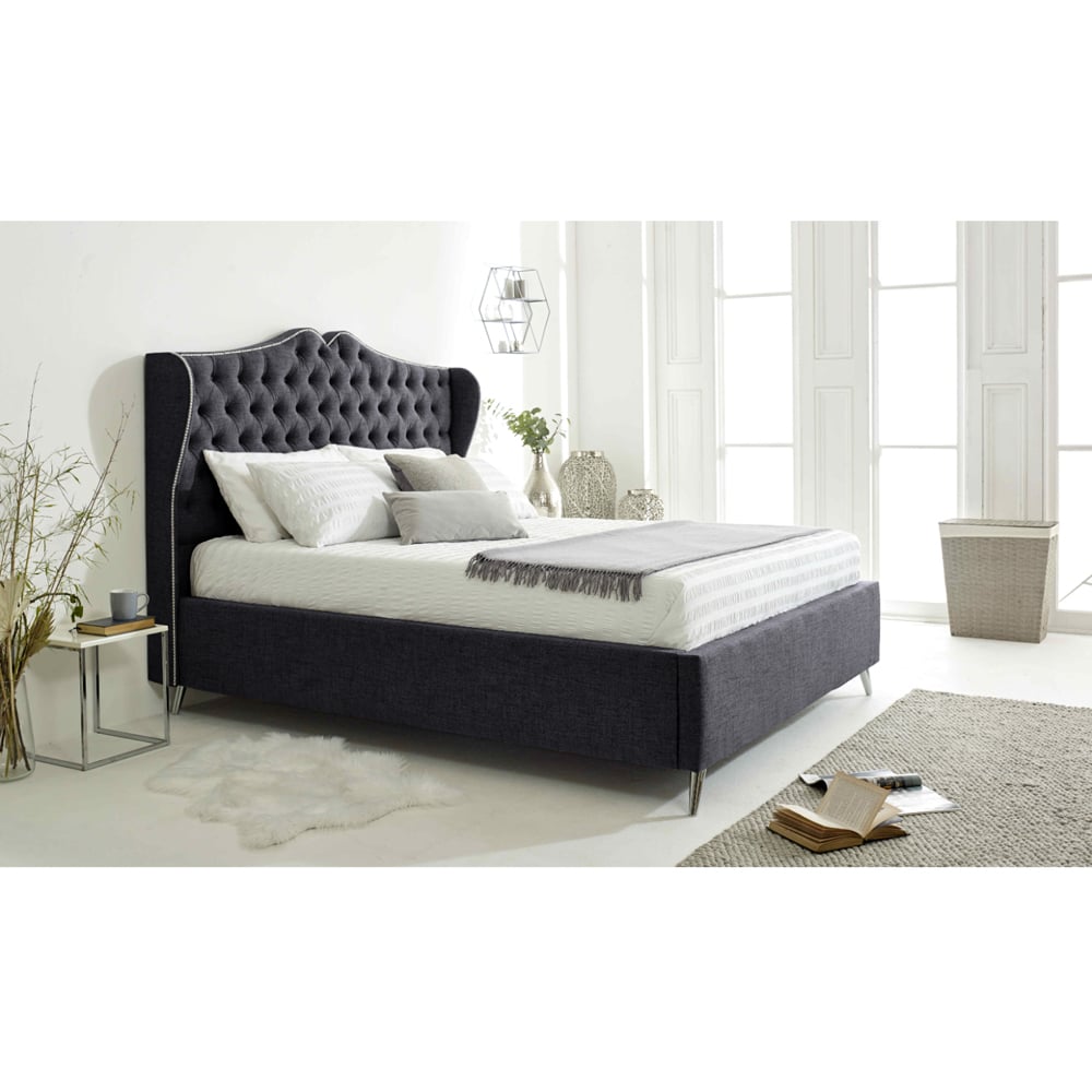 Eleganza Vanessa Double Coal Grampian Fabric Bed Frame with Headboard Image 3