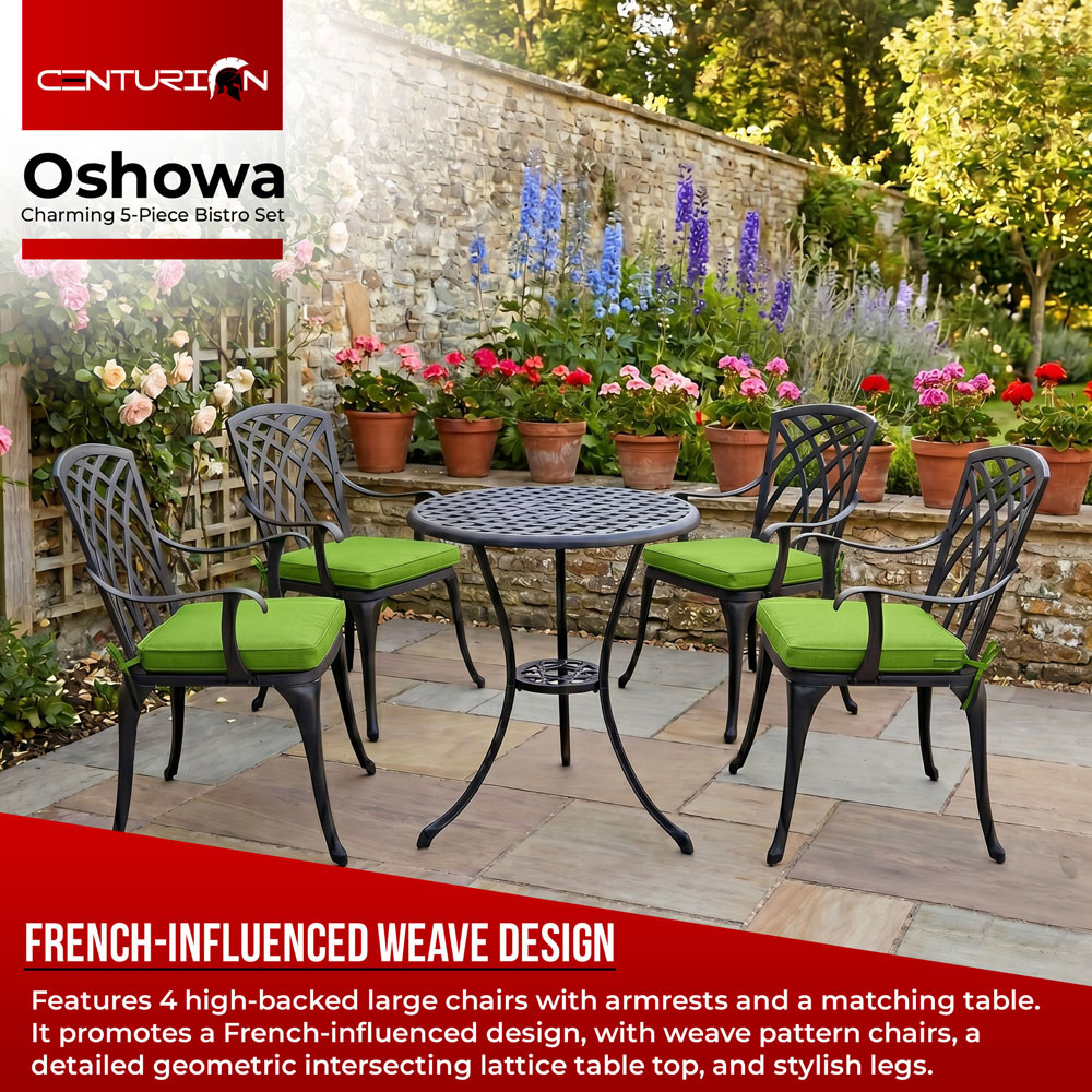 Centurion Oshowa 4 Seater Black and Green Cast Aluminium Garden Bistro Set with Cushions Image 3