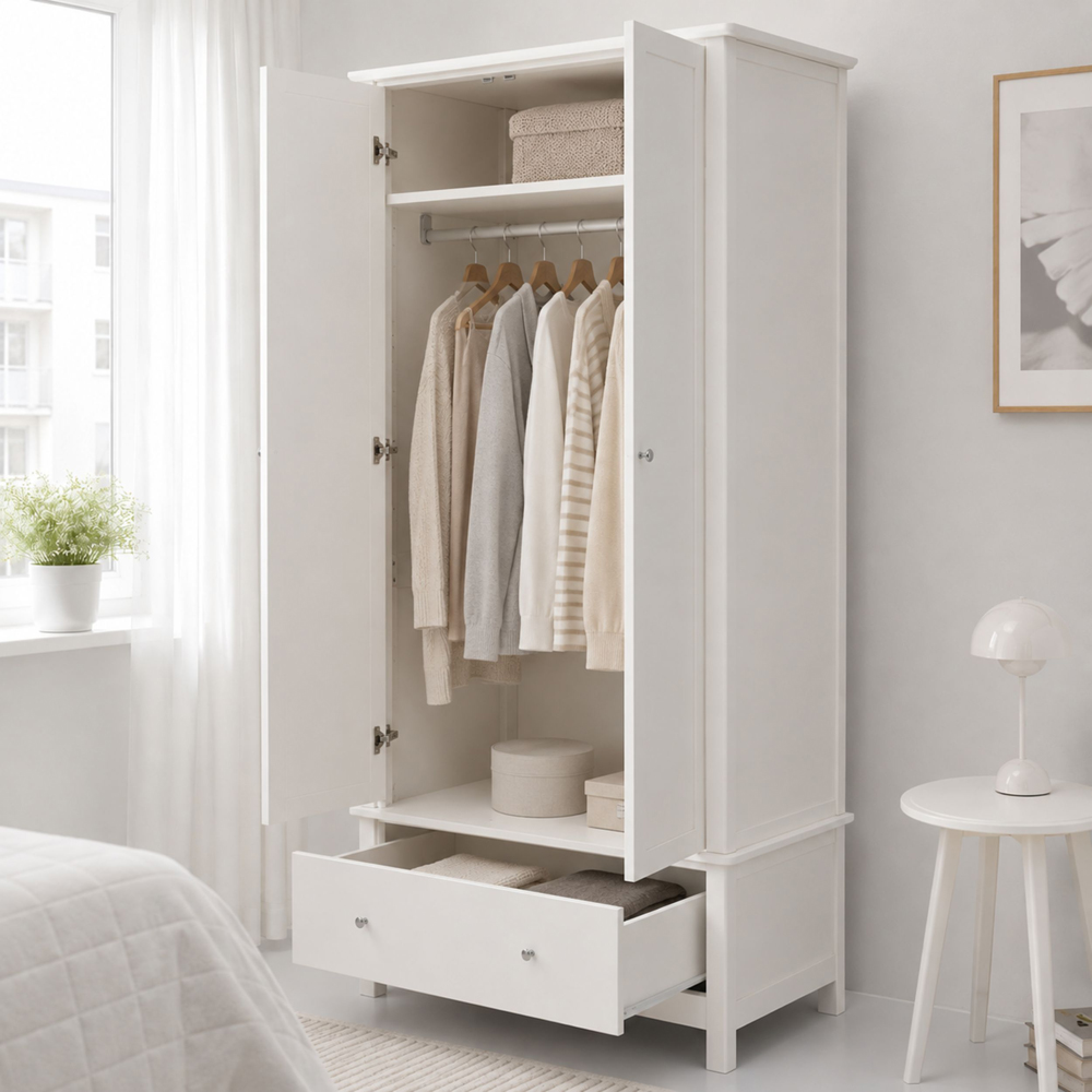 Core Products Nairn 2 Door Single Drawer White Wardrobe Image 7