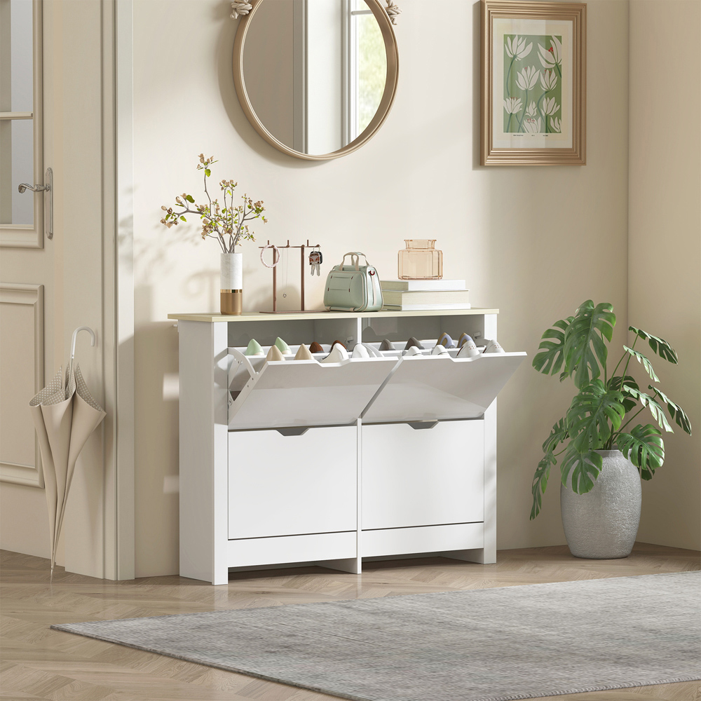 Portland 4 Flip Down Drawer White Shoe Cabinet Image 3
