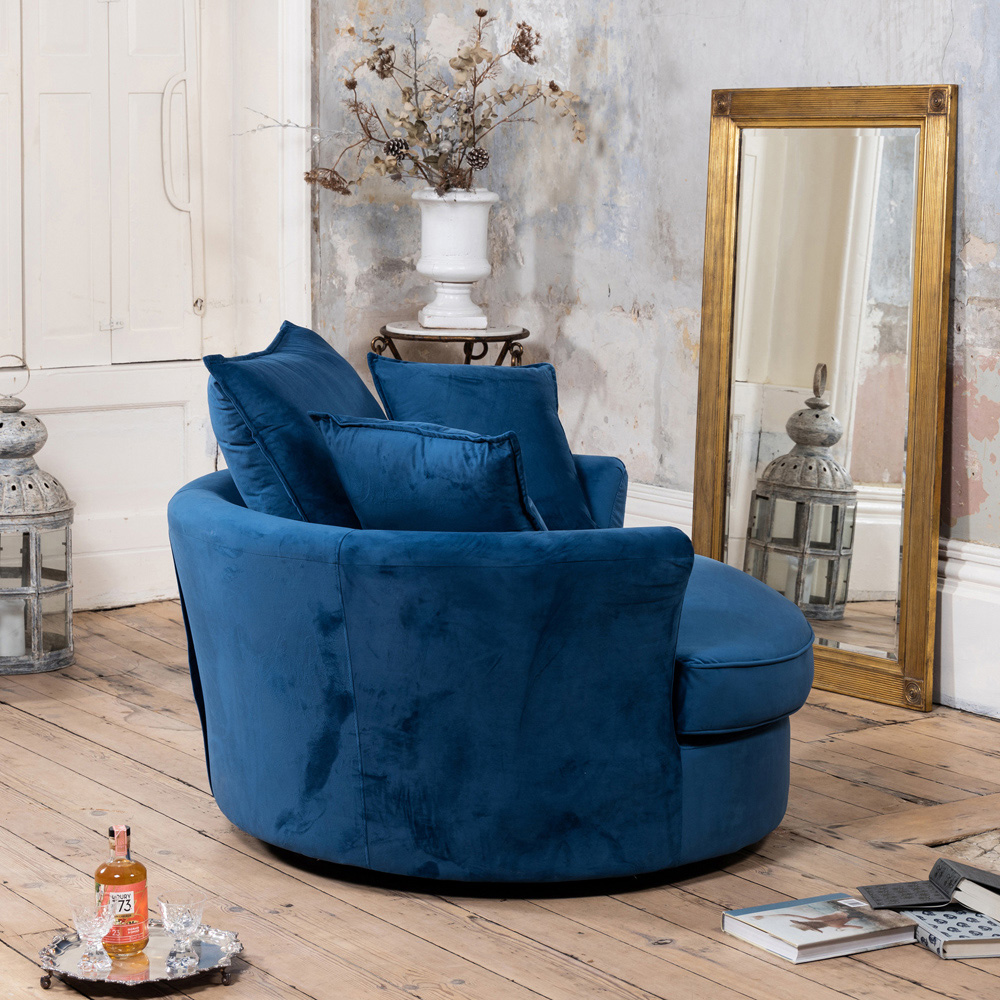 Artemis Home Havana Blue Velvet Swivel Cuddle Chair Image 3