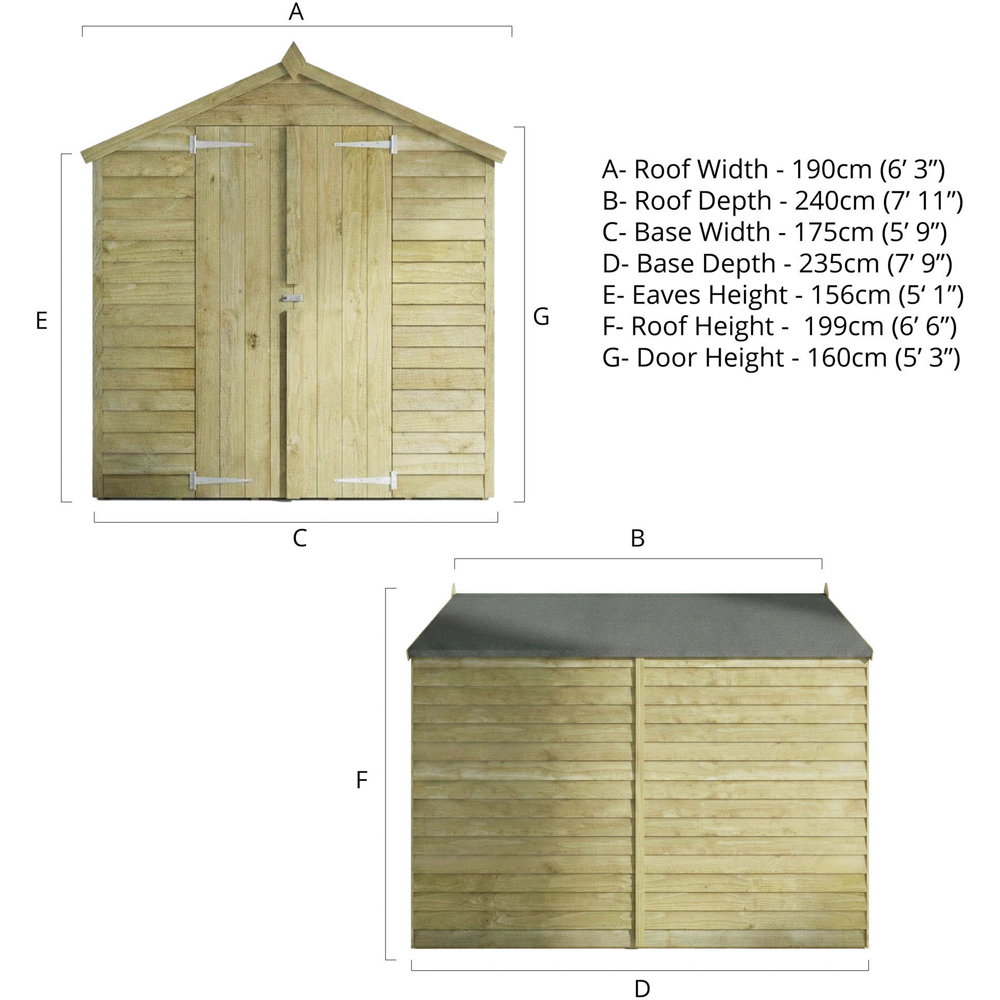 Mercia 8 x 6ft Double Door Overlap Apex Shed Image 9