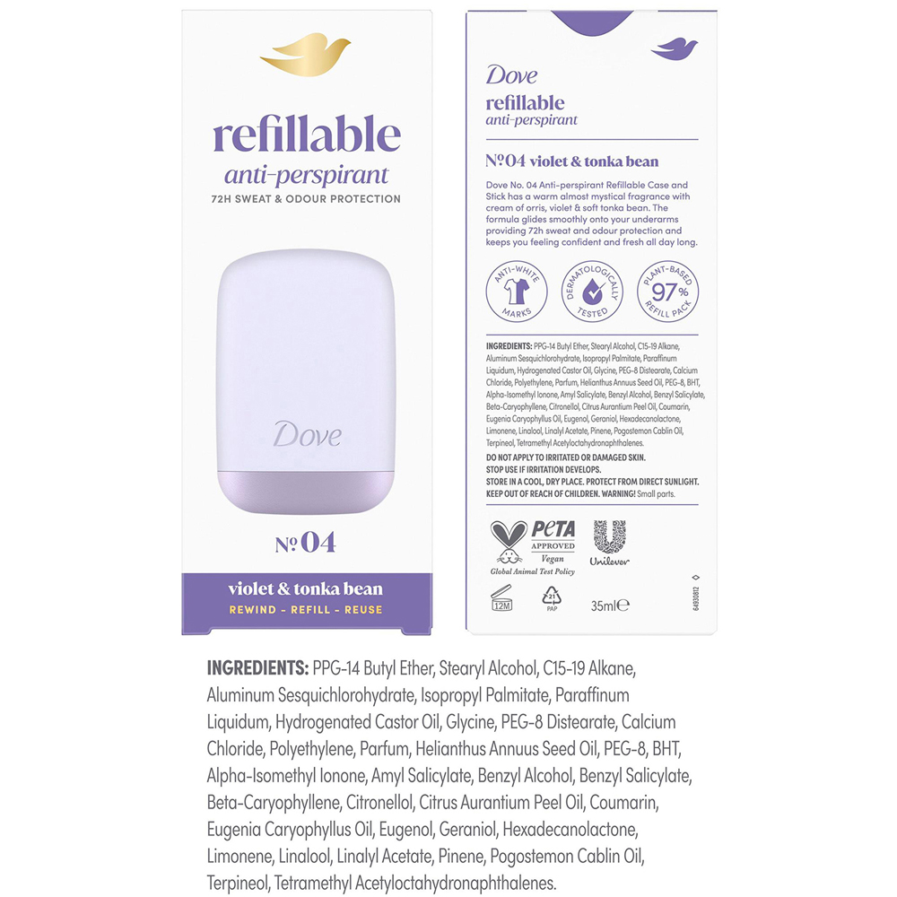 Dove No. 4 Violet and Tonka Bean Antiperspirant Kit Case and Refill 35ml 6 Pack Image 8