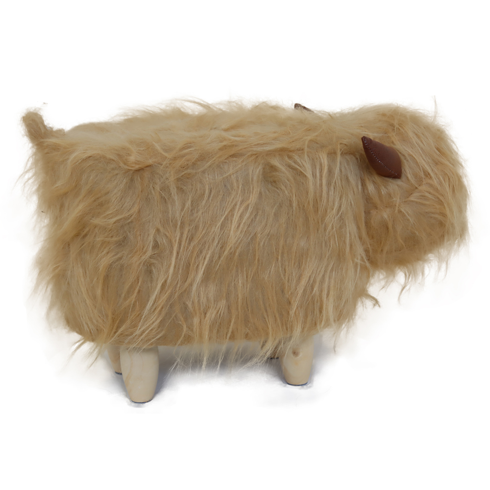 Gardeco Hazel The Highland Cow Light Brown Synthetic Fur Footstool Image 5