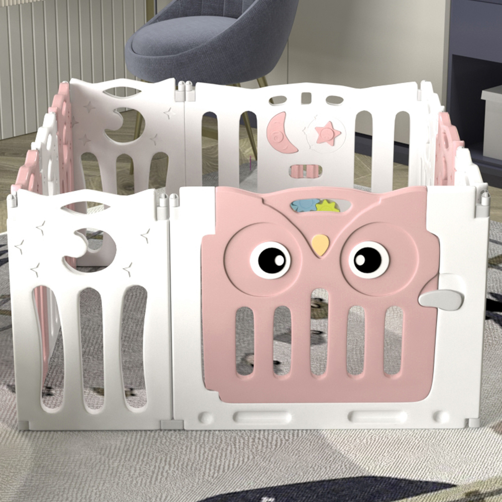 Living and Home White and Pink 10 Panel Foldable Kids Playpen Image 2