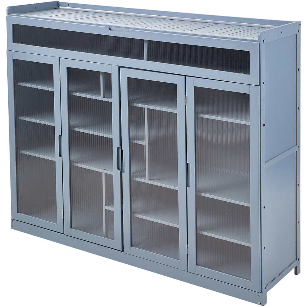 Living and Home 4 Door Blue Grey Bamboo Shoe Cabinet Image 2
