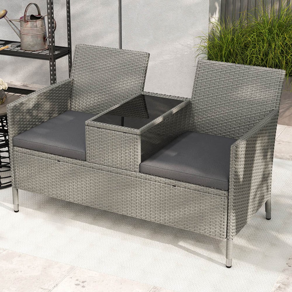 Outsunny 2 Seater Grey Rattan Garden Furniture Love Seat Table Image 1
