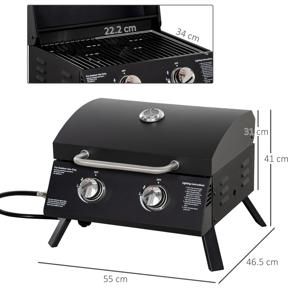 Outsunny Black 2 Burner Compact Foldable Tabletop Gas BBQ Grill Image 8