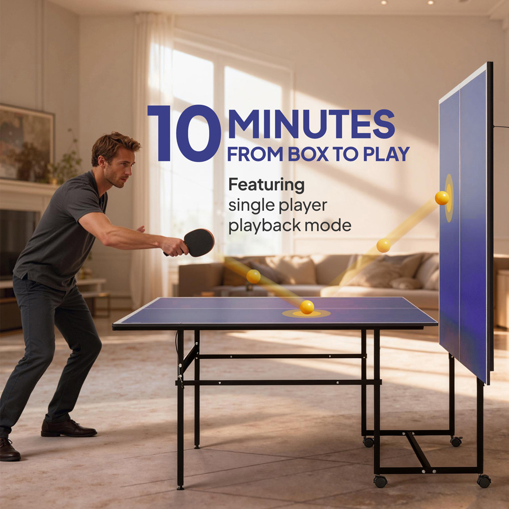 SPORTNOW Blue Foldable Indoor Tennis Table with 4 Wheels Image 4