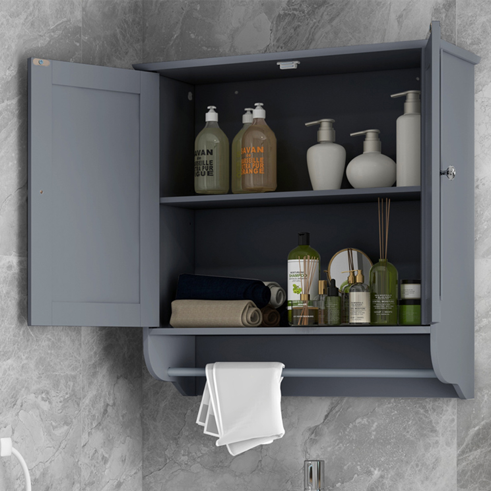 Costway 2 Door Grey Wall Mounted Bathroom Cabinet with Towel Rack Image 1