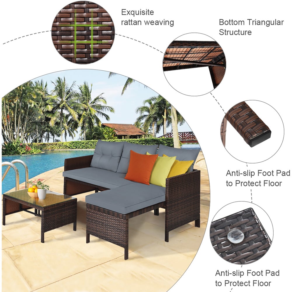 Costway 3 Seater Bistro Set with Cushion Grey Image 6