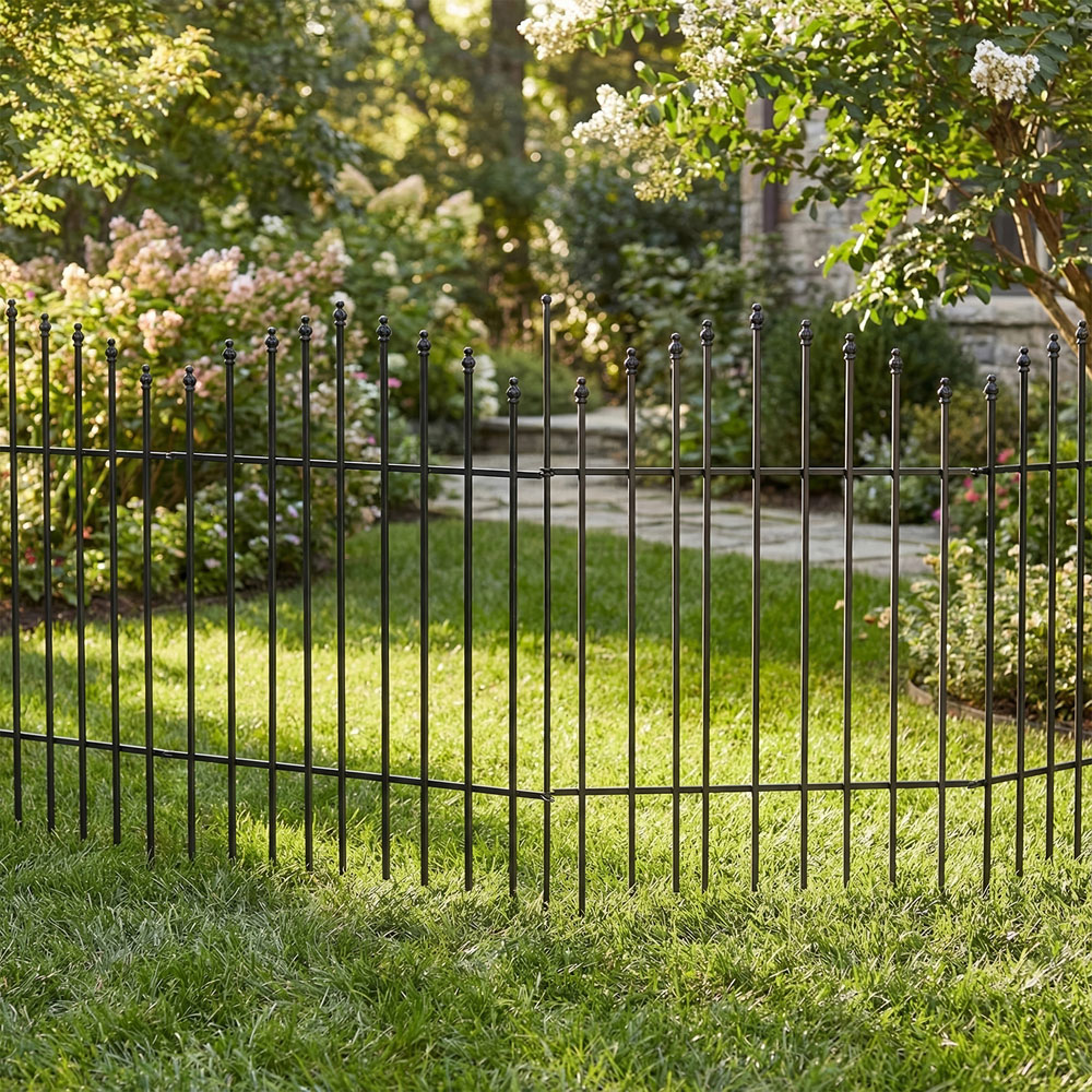 Living and Home 2.1 x 2ft 5 Panel Black Vertical Bar Metal Garden Fence Image 2