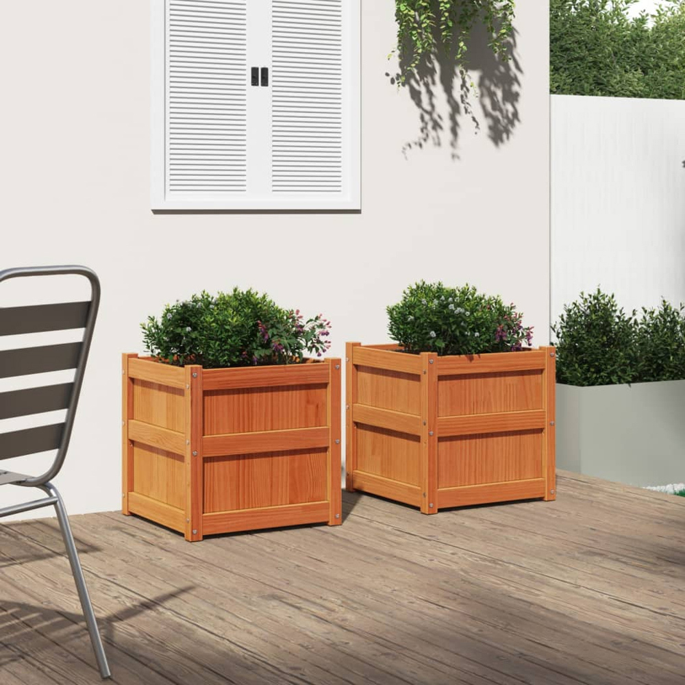 vidaXL Wax Brown Solid Pine Wood Garden Planter 60cm 2 Pack Image 2