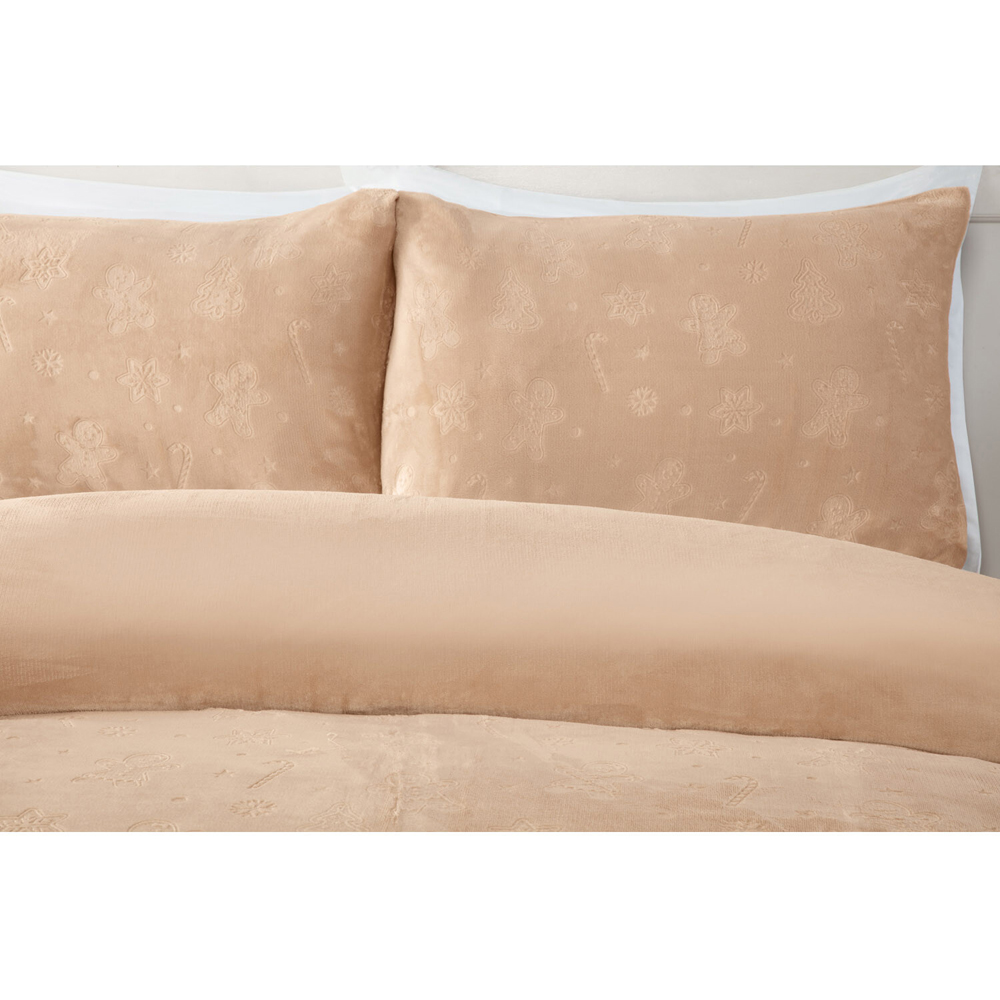 Gingerbread Embossed Fleece Duvet Set Natural Double Image 3