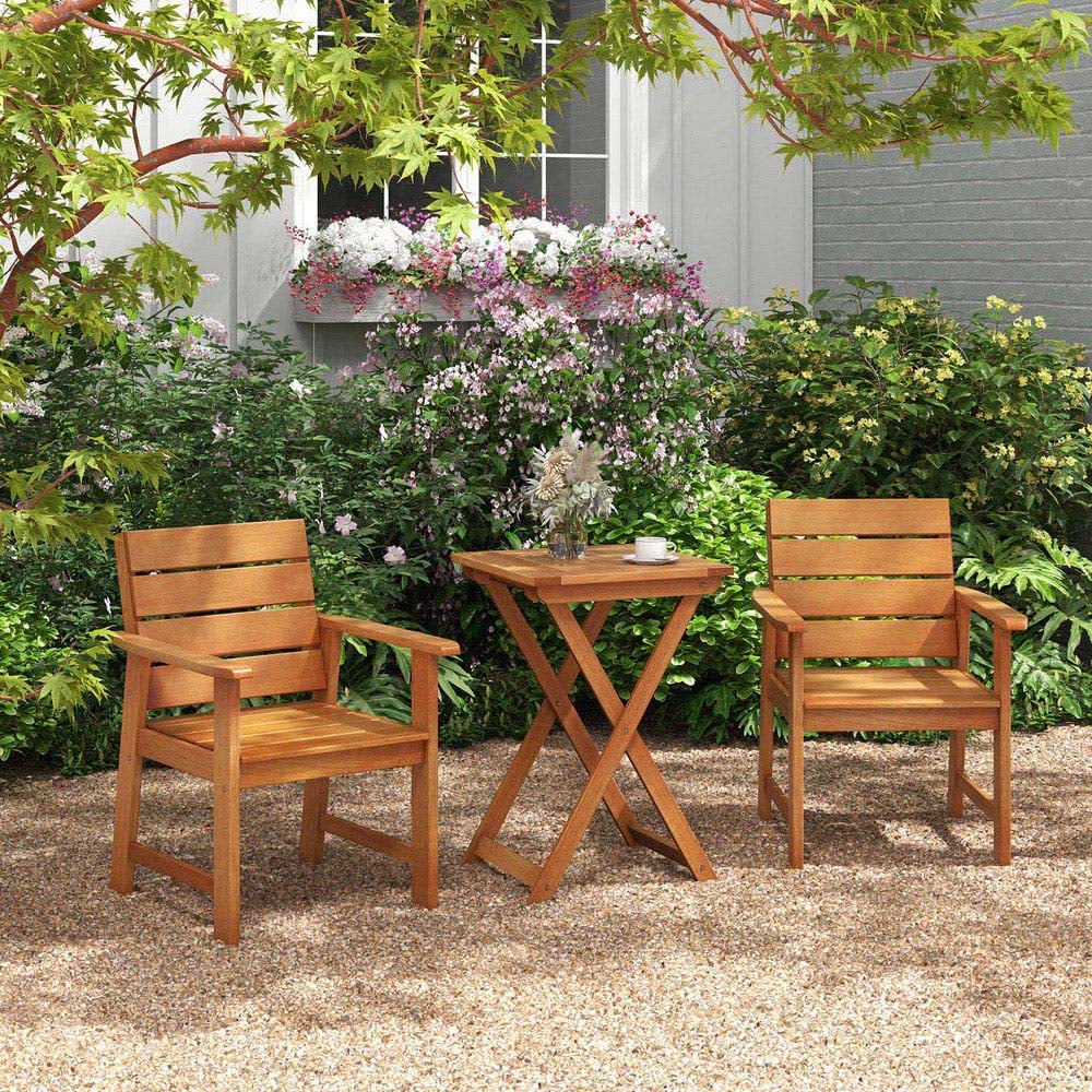 Costway Folding Outdoor Bistro Table with Slatted Tabletop Image 4