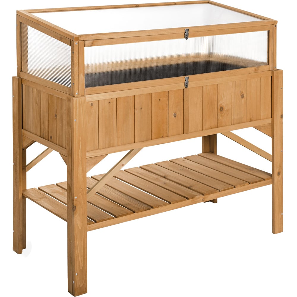 tectake 57 x 119cm Wooden Raised Garden Bed with Storage Shelf and Cold Frame Attachment Image 1