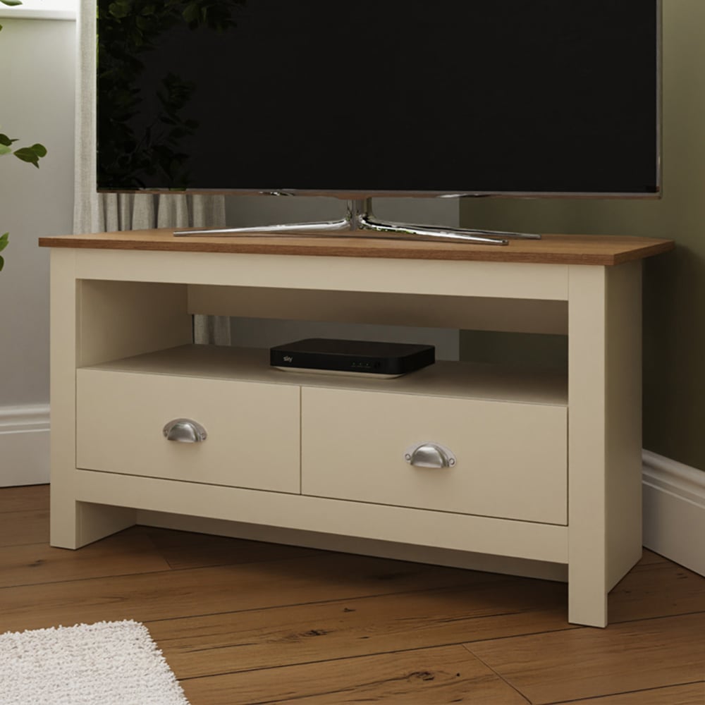 GFW Lancaster 2 Drawer Cream Corner TV Unit Image 1