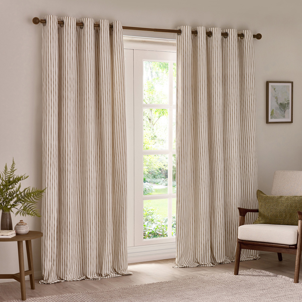 Yard Hebden Natural Cotton Blackout Eyelet Curtains 168 x 137cm Image 1