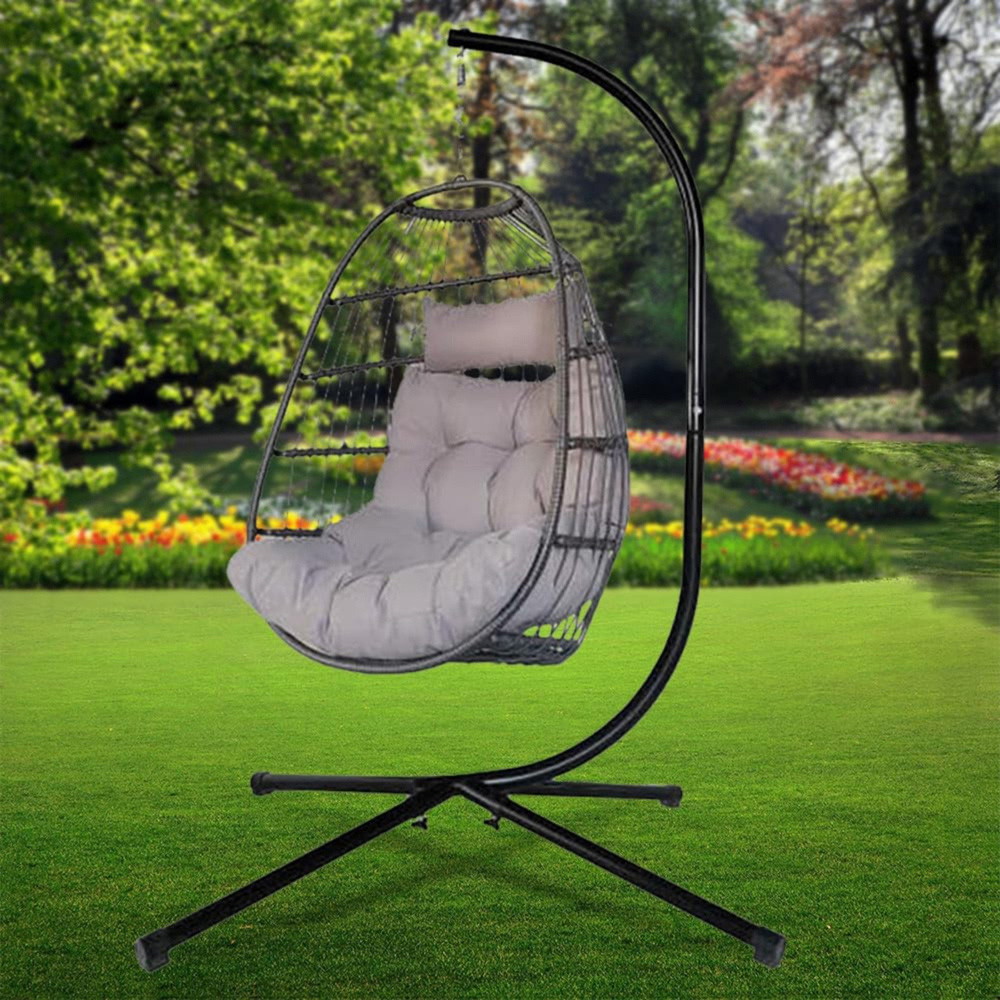 Alivio Grey Freestanding Foldable Steel Frame Hanging Egg Chair with Cushion Image 4