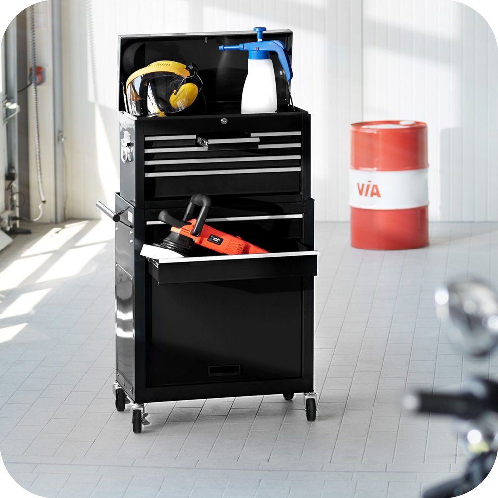tectake 8 Drawer Black Tool Chest of Drawers with Wheels Image 2