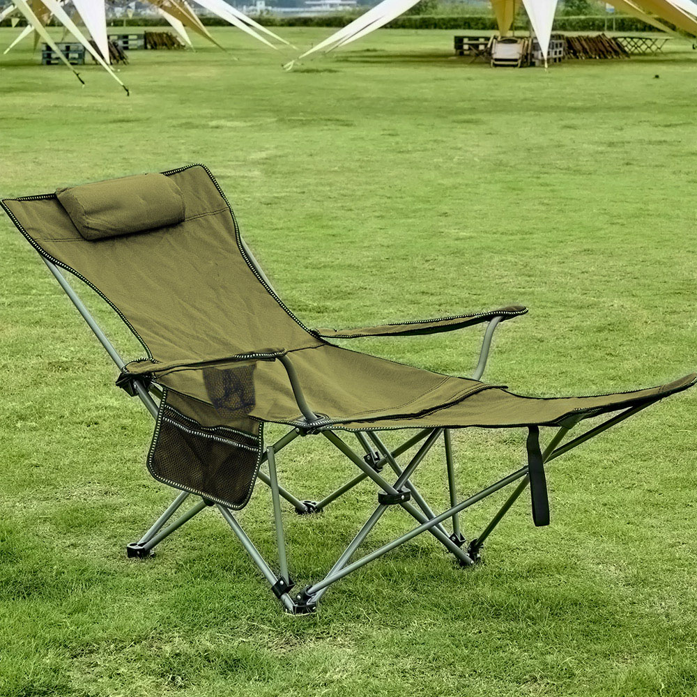 Living and Home Yellow Folding Camping Recliner Chair with Footrest Image 8