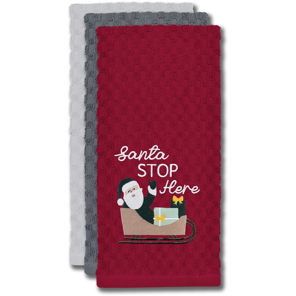 Noel Square Santa Stop Red Tea Towel 3 Pack Image 3
