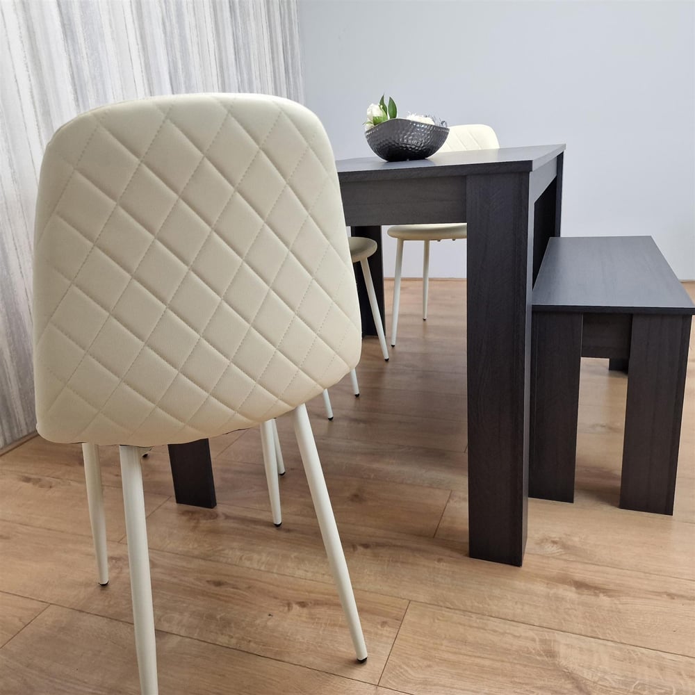 Portland Leather and Wood 6 Seater Dining Set Cream and Dark Grey Image 5