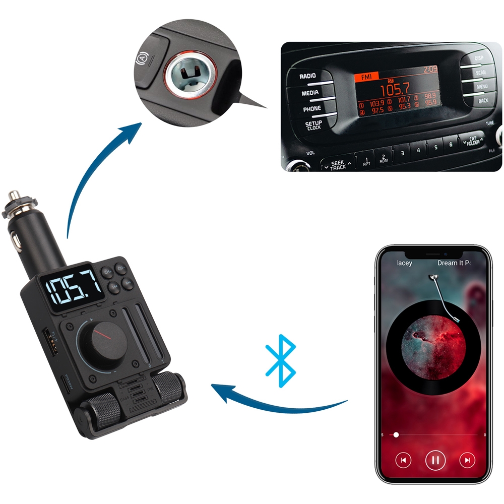 August CR235 Bluetooth FM MP3 Transmitter Car Adapter with Handsfree Calling and USB Charging Port Image 3