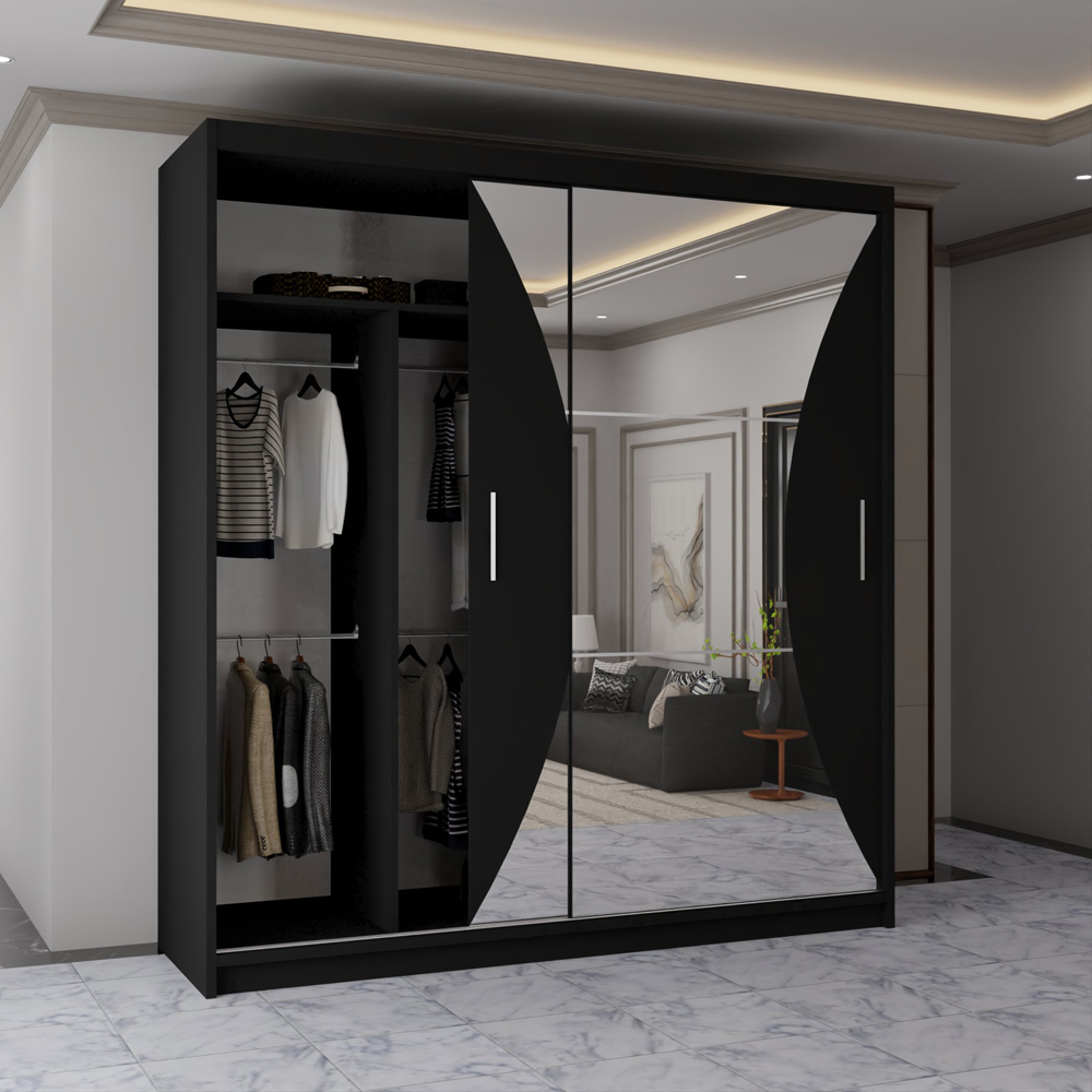 Sliding Wardrobes 4U California 2 Door Black Wide Curved Mirrored Wardrobe 203cm Image 5