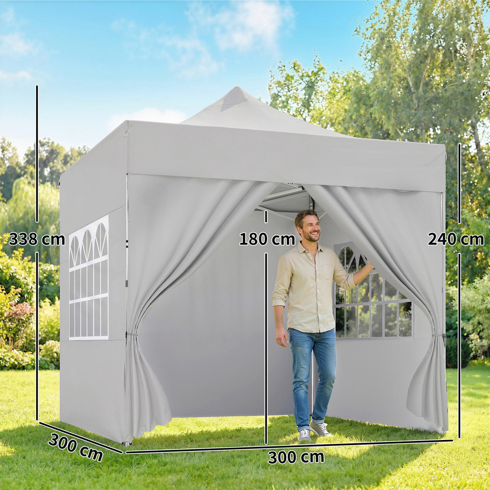 Outsunny 3 x 3m Silver Grey Heavy Duty Marquee Pop Up Gazebo with Sides Image 8