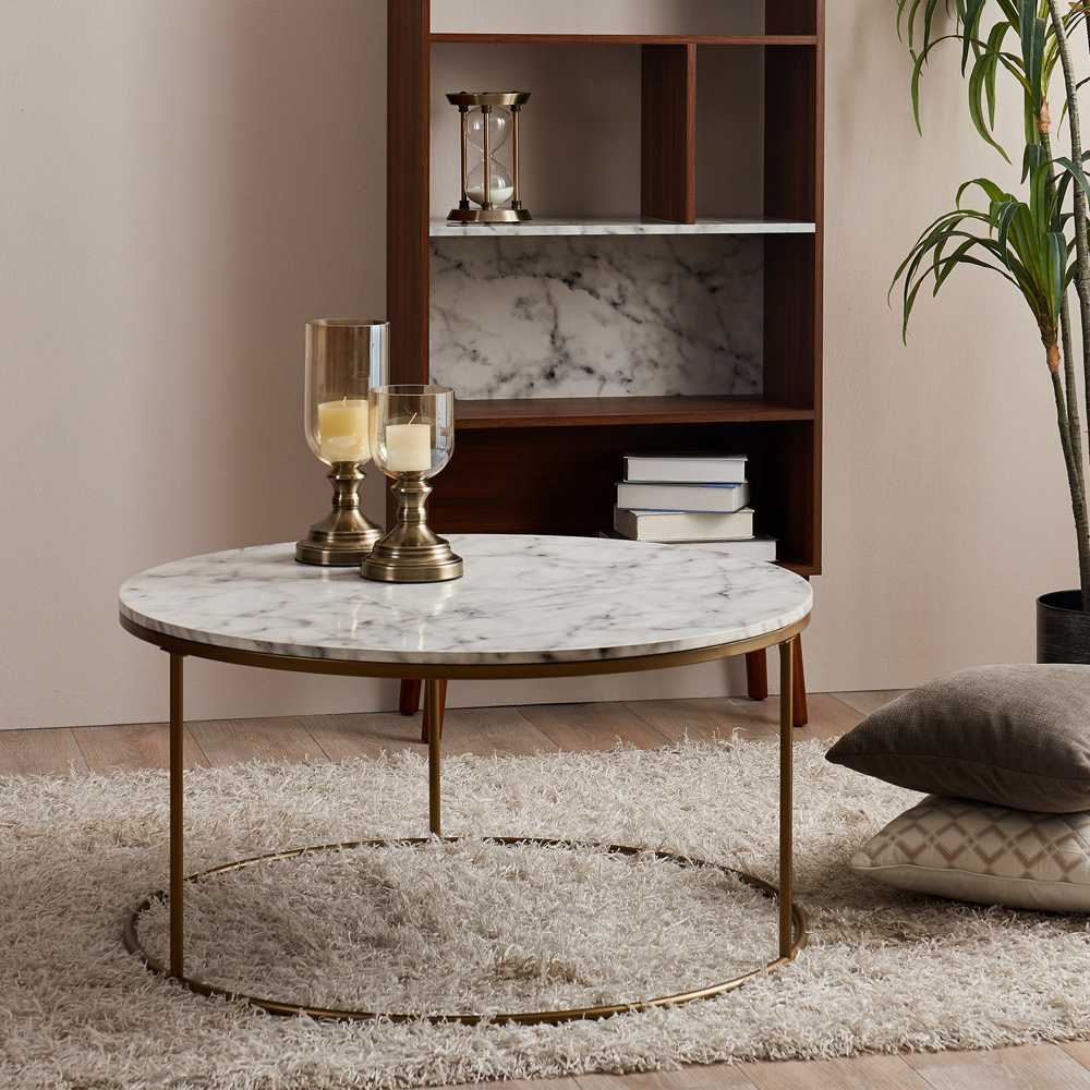 Teamson Home Marmo Faux Marble and Brass Modern Marble Look Round Coffee Table Image 6