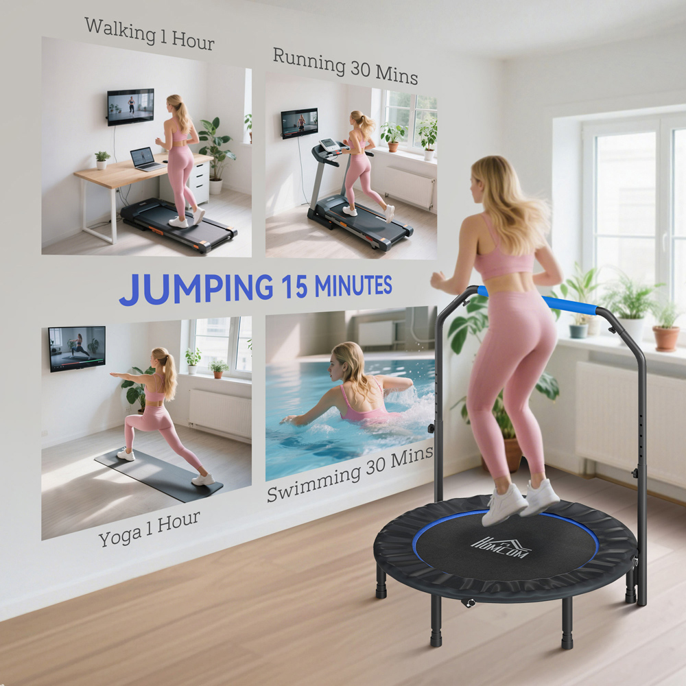 HOMCOM 3.7ft Blue Foldable Mini Trampoline with Adjustable Foam Handle Image 7