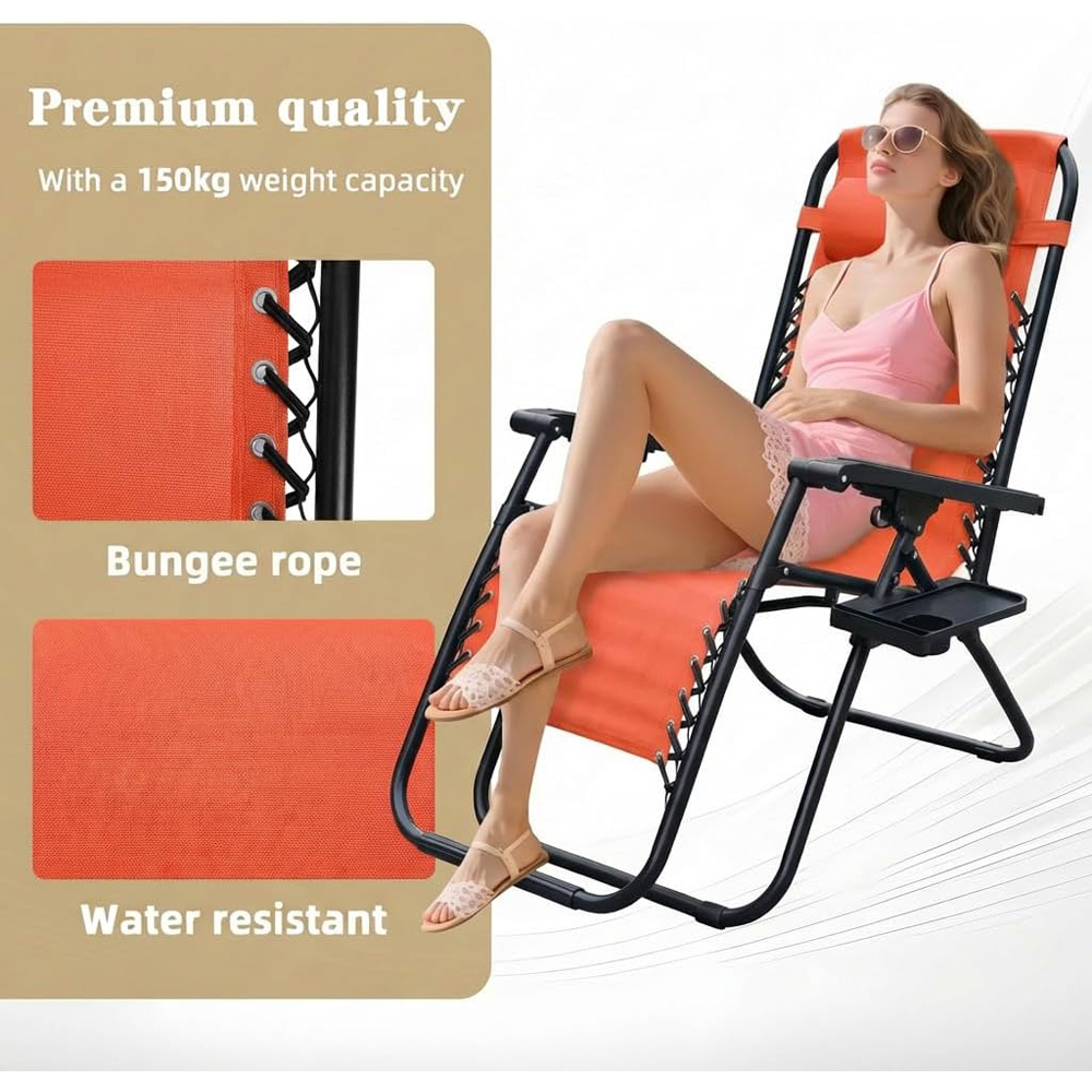 Alivio 2 Pack Orange Zero Gravity Reclining Sun Loungers Image 8