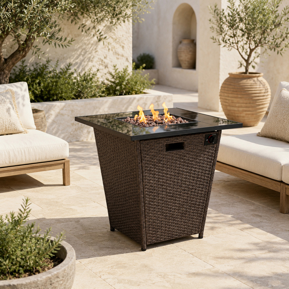 Teamson Home Espresso Rattan Base Propane Gas Outdoor Fire Pit Table with Accessories 76cm Image 4