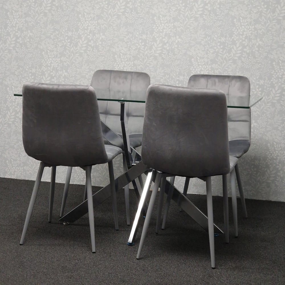 Kosy Koala 4 Seater Glass Rectangle Dining Set Grey Velvet Image 4