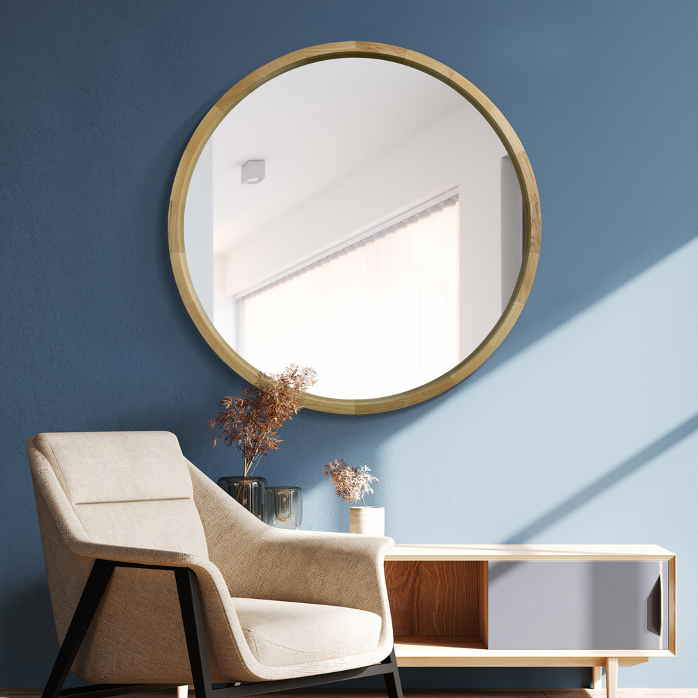 The Naturalis Solid Oak Round Deep Dish Framed Mirror 90 x 90cm Image 2