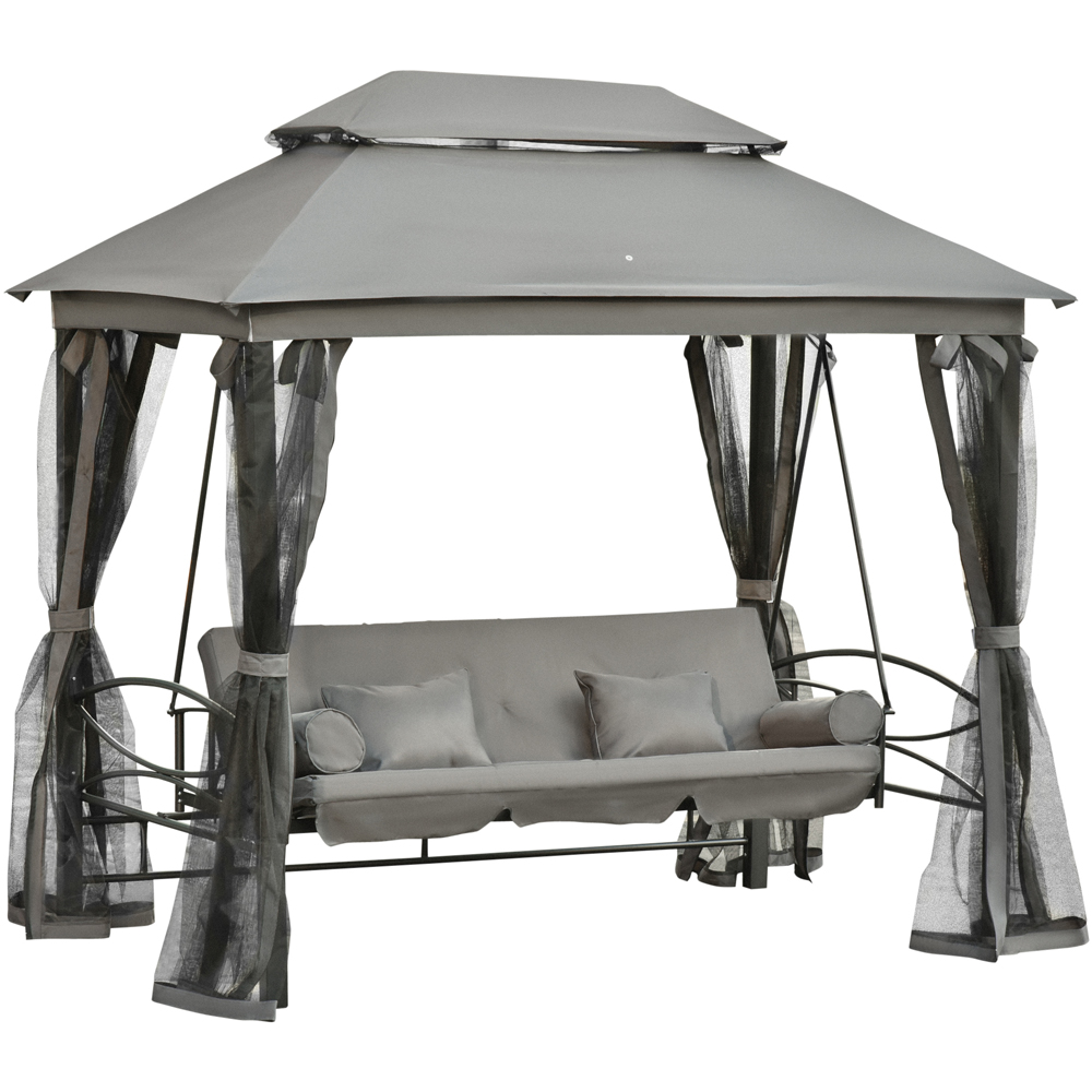 Outsunny 3 Seater Grey Swing Chair Hammock Gazebo with Mesh Sidewalls Image 2