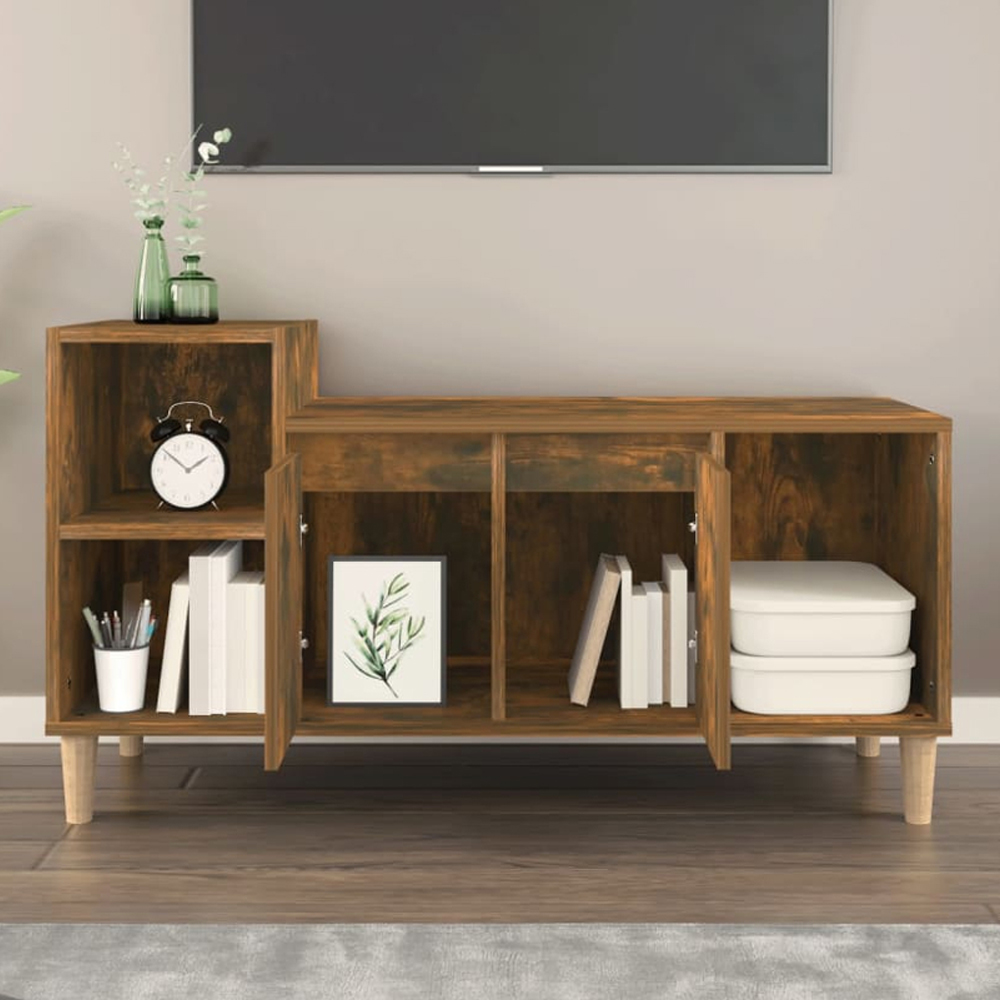 vidaXL 2 Door 3 Shelf Smoked Oak TV Cabinet Image 1