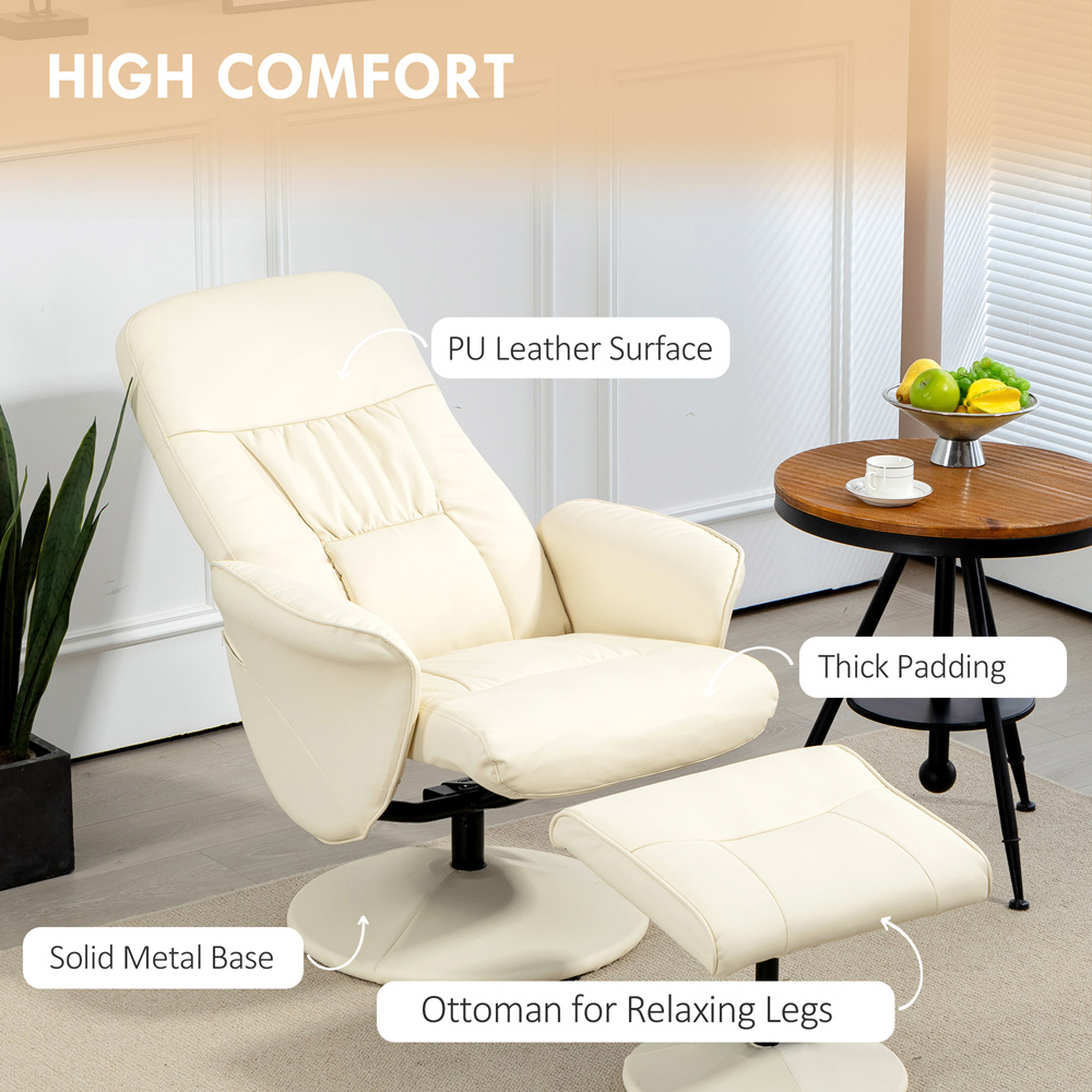 Portland Cream White PU Leather Armchair with Footrest Image 6