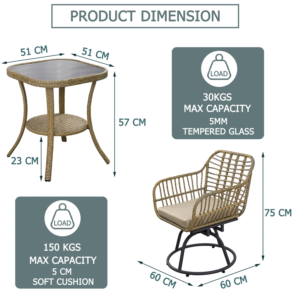 Furniture One 2 Seater Rattan Garden Swivel Lounge Set Image 7