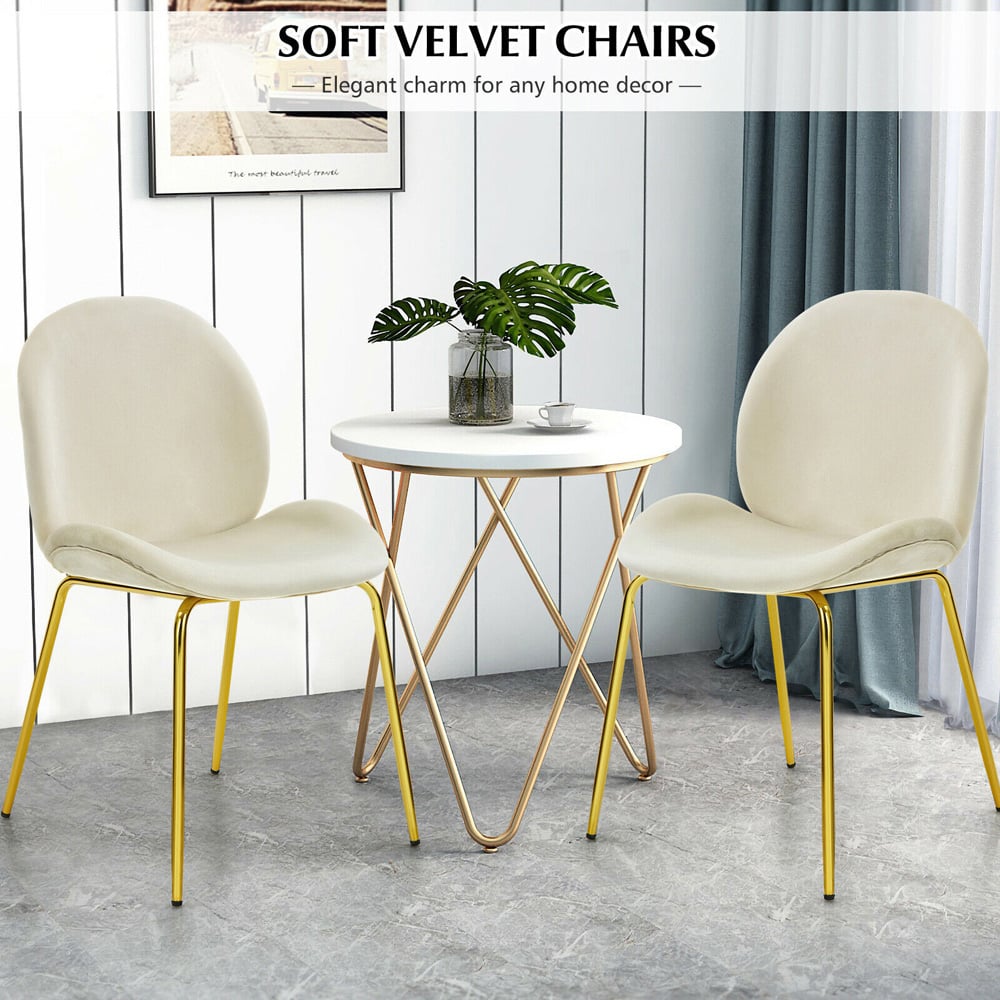 Costway Set of 2 Beige Velvet Dining Chair Image 5