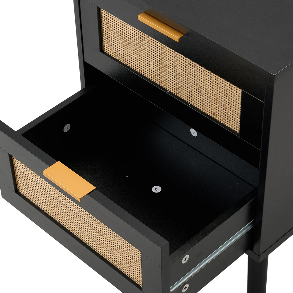 Living and Home 2 Drawer Black Rattan Bedside Table Set of 2 Image 4
