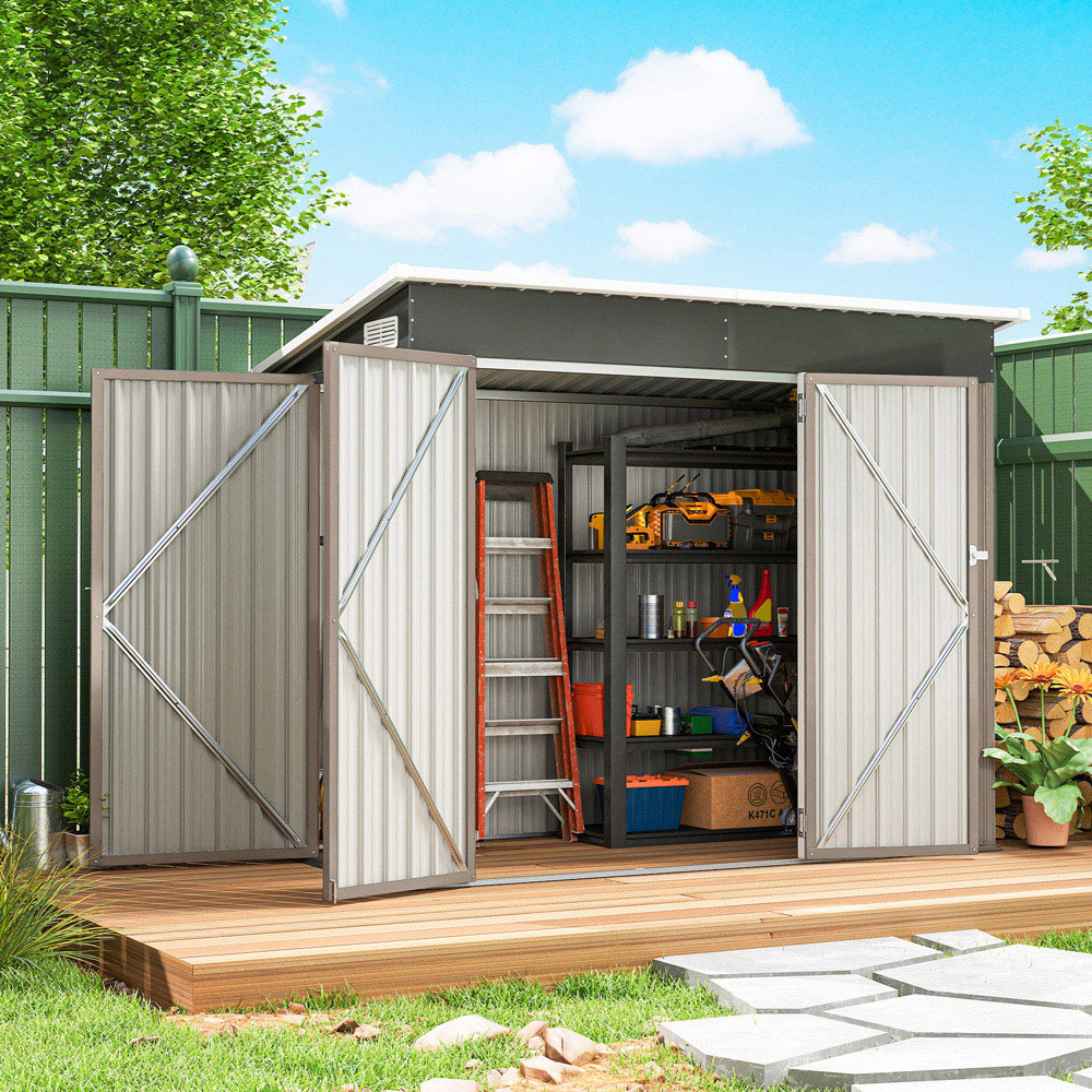 Outsunny 7.5 x 4ft Light Grey Galvanised Steel Garden Storage Shed Image 2