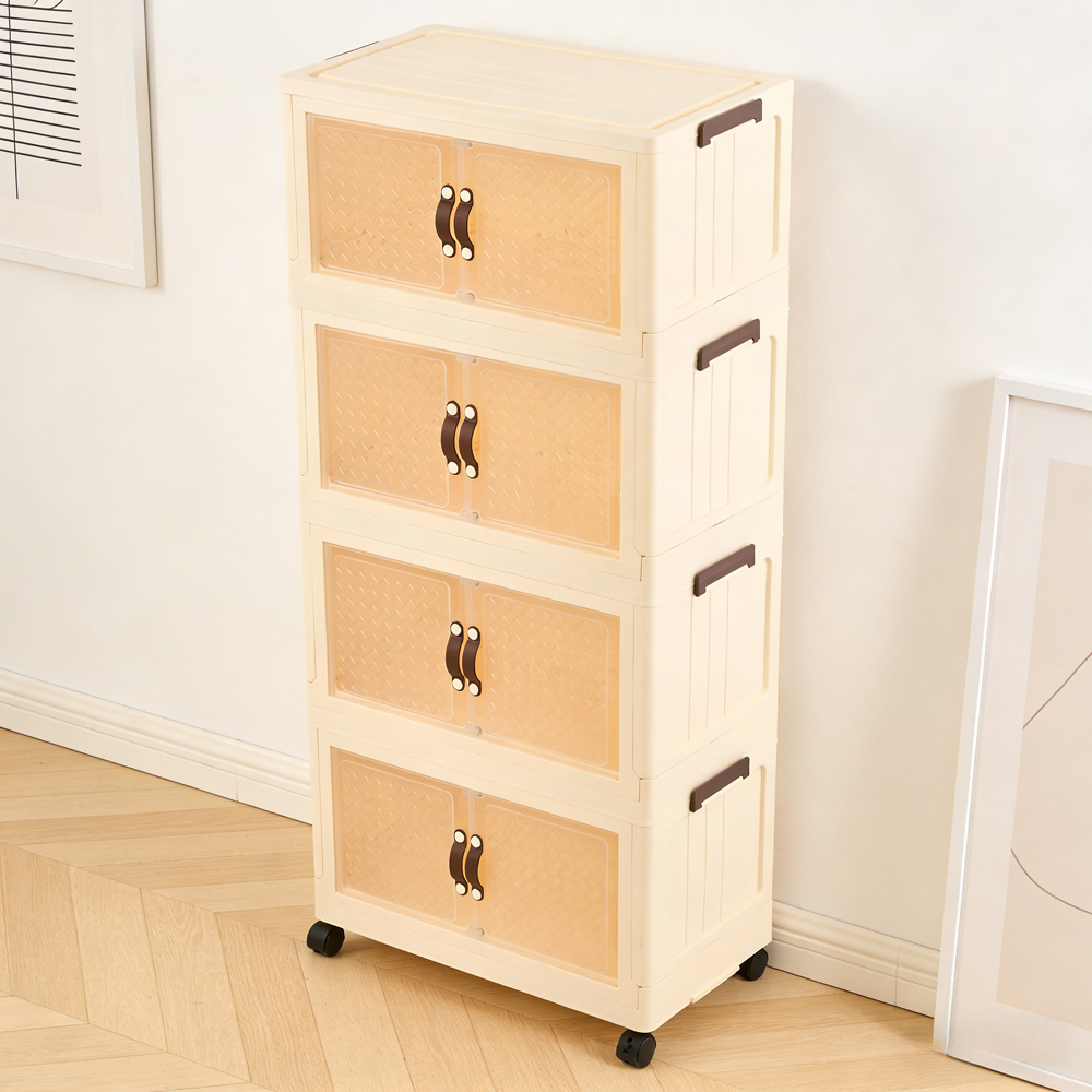 Living and Home 4-Tier Cream and Clear Foldable Storage Cabinet with Castors Image 7