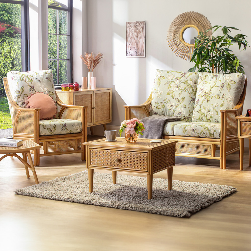 Desser Chester 4 Seater Natural Rattan Floral Fabric Sofa Set Image 1