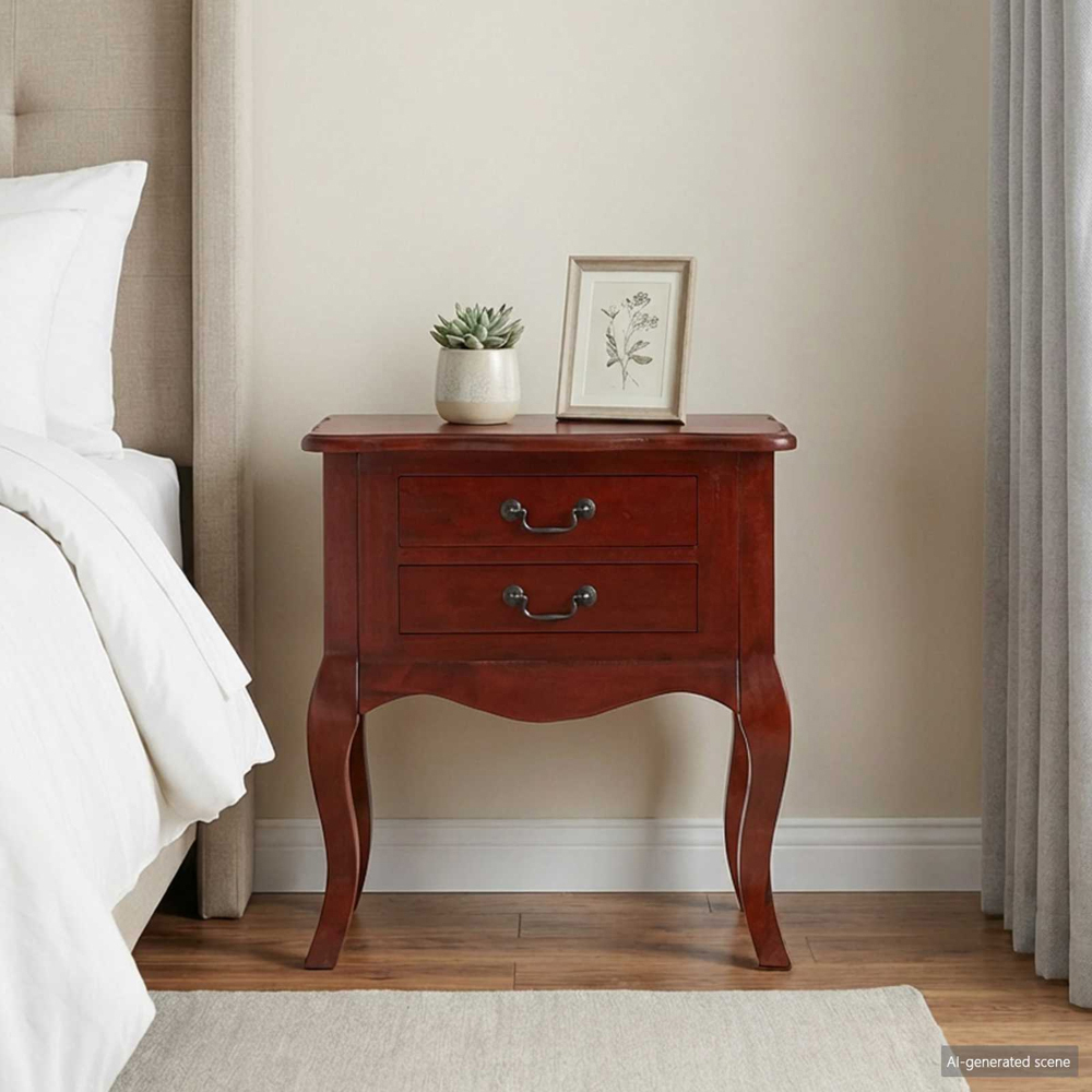 vidaXL 2 Drawer Dark Brown Solid Mahogany Wood Side Table Image 9
