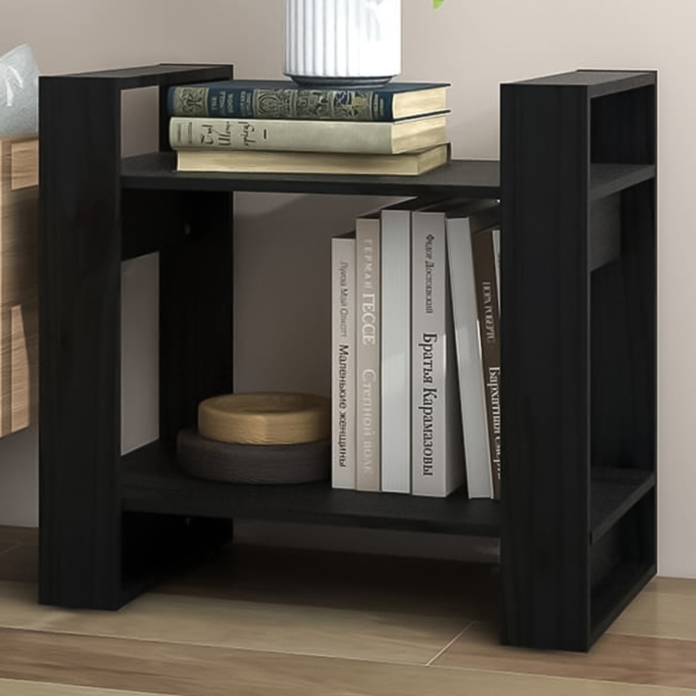 vidaXL 2 Shelf Black Solid Pine Wood Bookcase Image 1
